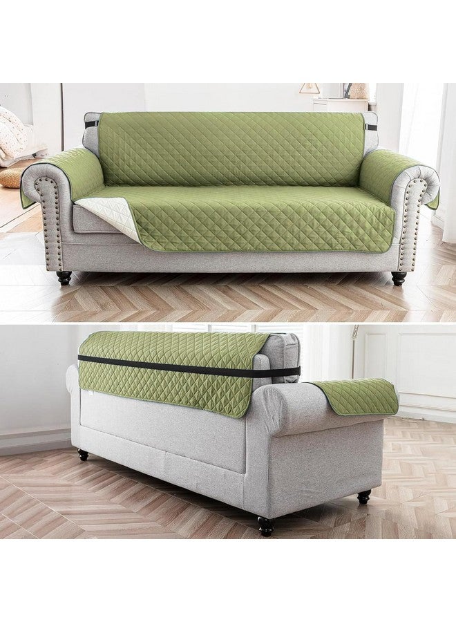 هاوس أوف كويرك غطاء أريكة قابل للعكس من House of Quirk، أغطية أريكة ثلاثية المقاعد مع أحزمة مرنة قابلة للتعديل، أغطية أريكة 280 جرام لكل متر مربع للحيوانات الأليفة (أخضر/بيج، 172.7 × 190.5 سم) - Image 2