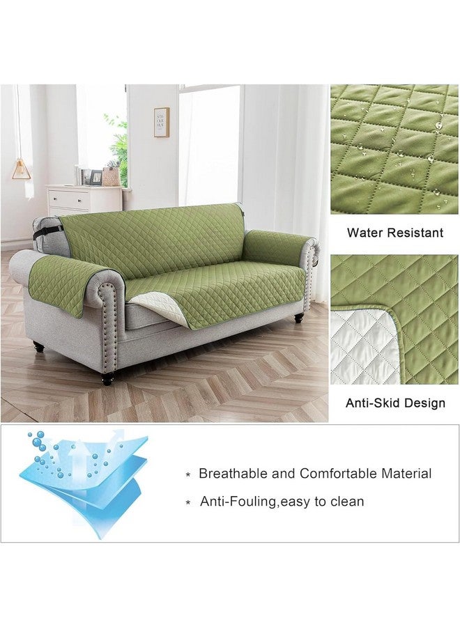 هاوس أوف كويرك غطاء أريكة قابل للعكس من House of Quirk، أغطية أريكة ثلاثية المقاعد مع أحزمة مرنة قابلة للتعديل، أغطية أريكة 280 جرام لكل متر مربع للحيوانات الأليفة (أخضر/بيج، 172.7 × 190.5 سم) - Image 3