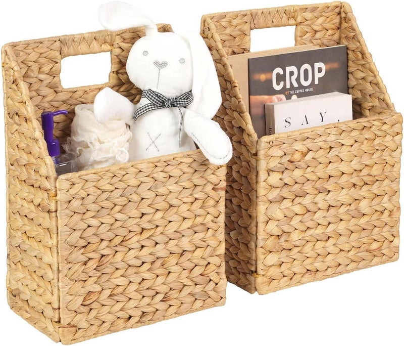 SIEUSALEVN Wicker Hanging Storage Basket (10,5"Lx6,5"Wx13"H), Set of 2 Wall Baskets, Water Hyacinth Baskets, Wall Decor Hyacinth Basket Hanging for Organizing Files, Mails, Books, Accessories - Image 1