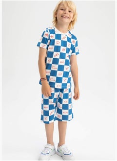 DeFacto Regular Fit Short Sleeve Checkers Print Pyjama Set  - Image 1