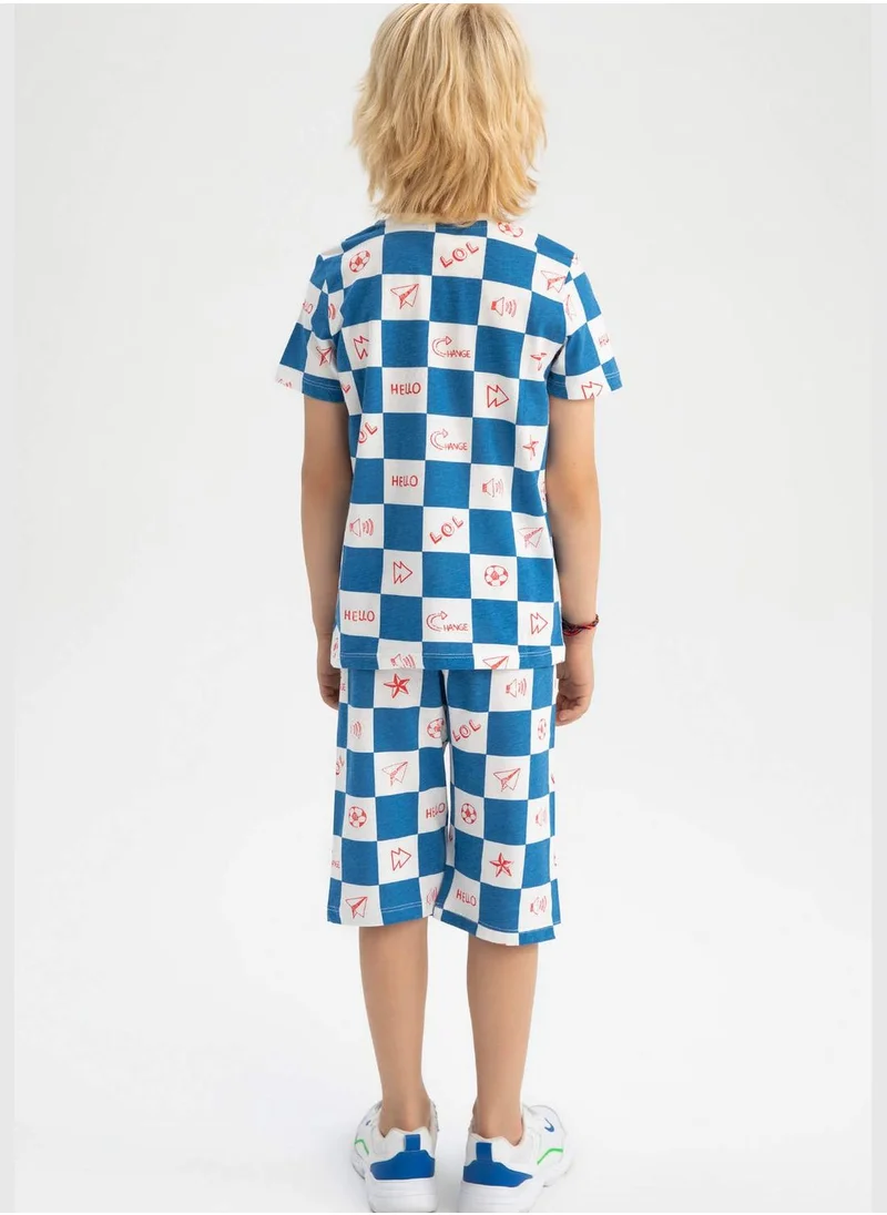 ديفاكتو Regular Fit Short Sleeve Checkers Print Pyjama Set