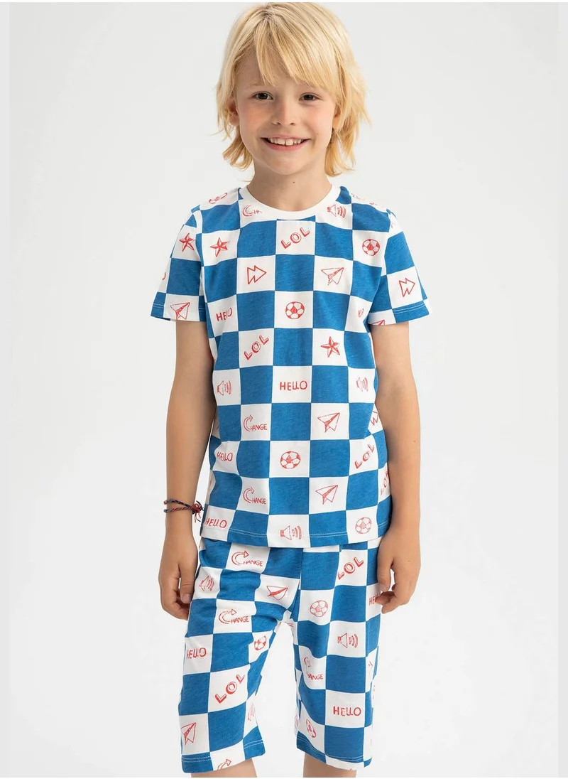 ديفاكتو Regular Fit Short Sleeve Checkers Print Pyjama Set