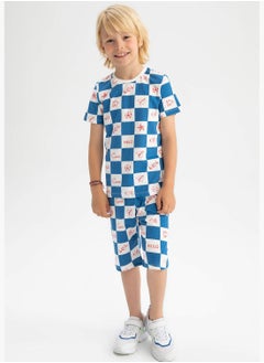 DeFacto Regular Fit Short Sleeve Checkers Print Pyjama Set  - Image 2