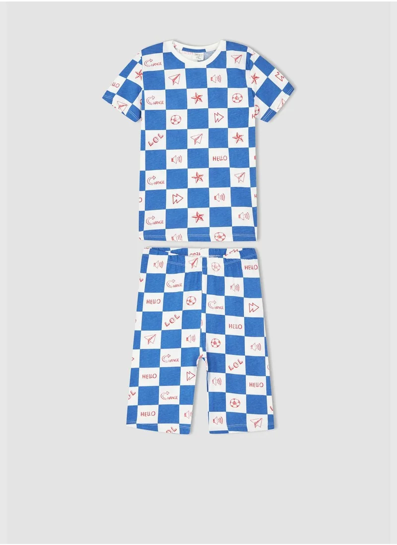 ديفاكتو Regular Fit Short Sleeve Checkers Print Pyjama Set