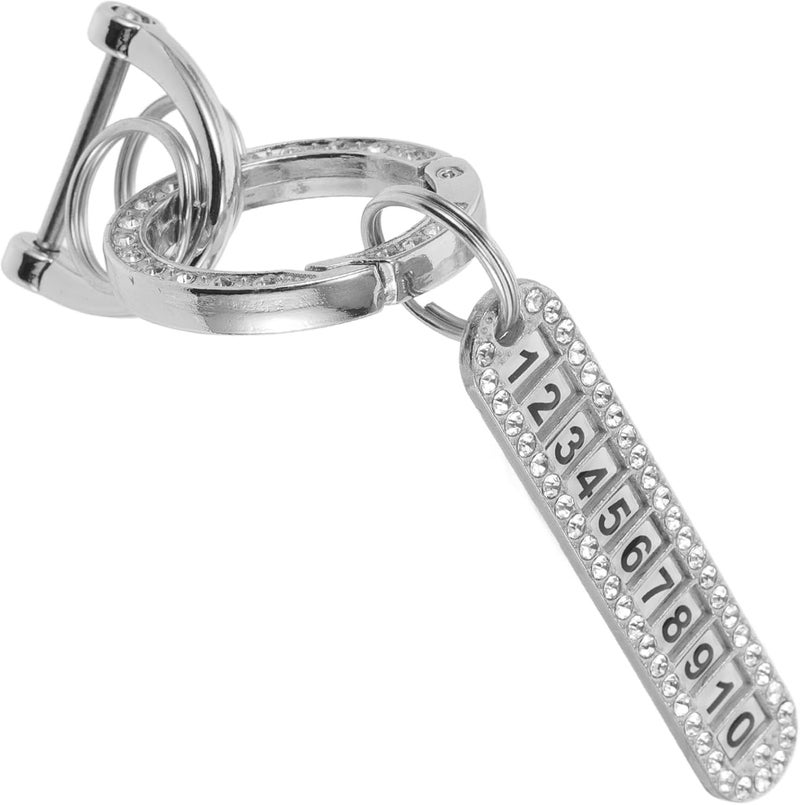 LABRIMP Sparkling Rhinestone Car Keychain with Phone Number Tag and Horseshoe Clasp Silver Crystal Key Holder for Women and Men Anti-lost Hanging Key Ring and Parking Use - Image 1
