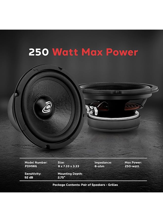 Pyle 1 Pdmw6 Loudspeaker Speaker Medium Bass Round 165 Cm 165 Mm 6.5" 125 Watt Rms 250 Watt Max Impedance 8 Ohm House Dj Parties Disco Party Car, 1 Piece - Image 3
