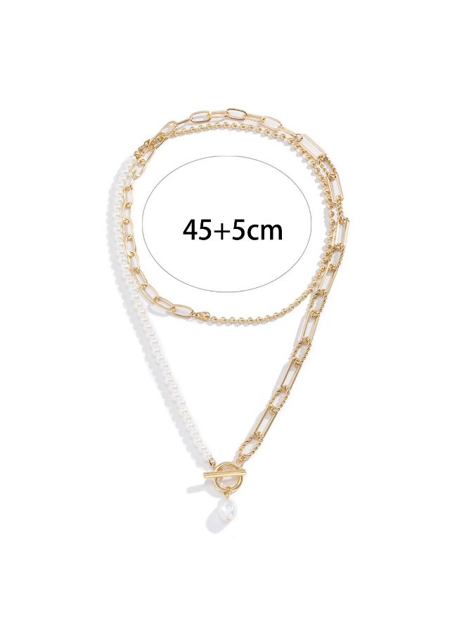 Lavida Layered Gold Necklace Set for Women Textured Cuban Chain & Pearl Accent Boho Jewelry with Adjustable Paperclip Links for Summer Accessories - Image 3