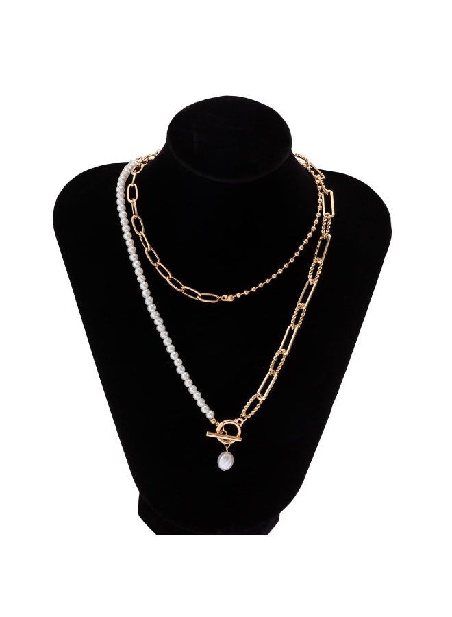 Lavida Layered Gold Necklace Set for Women Textured Cuban Chain & Pearl Accent Boho Jewelry with Adjustable Paperclip Links for Summer Accessories - Image 5