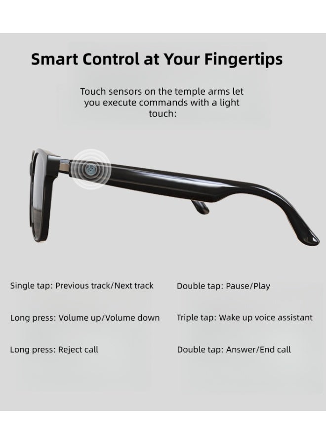 Black AI Bluetooth Sunglasses: Polarized lenses + UV protection, Bluetooth 5.4 + speaker, 144 language translation + AI chat + voice control + music, integrated translation glasses and earphones functions, suitable for sports and outdoor activities - Image 3