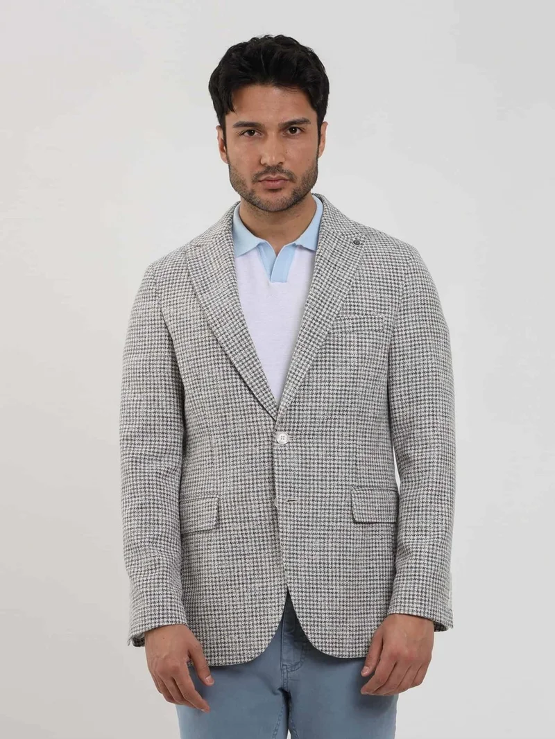 Dufy Saks Men's Slim Fit Pitikare Patterned Pointed Collar Casual Jacket 104437