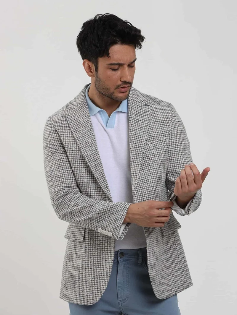 Dufy Saks Men's Slim Fit Pitikare Patterned Pointed Collar Casual Jacket 104437