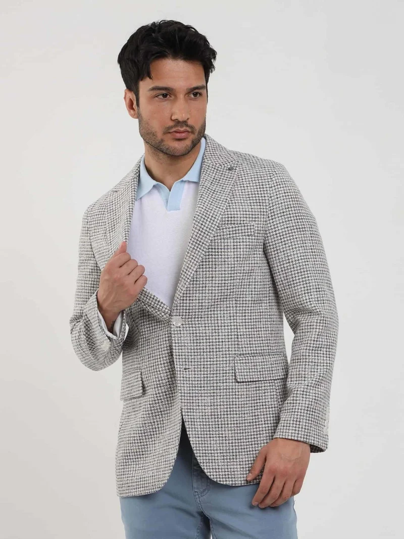 Dufy Saks Men's Slim Fit Pitikare Patterned Pointed Collar Casual Jacket 104437