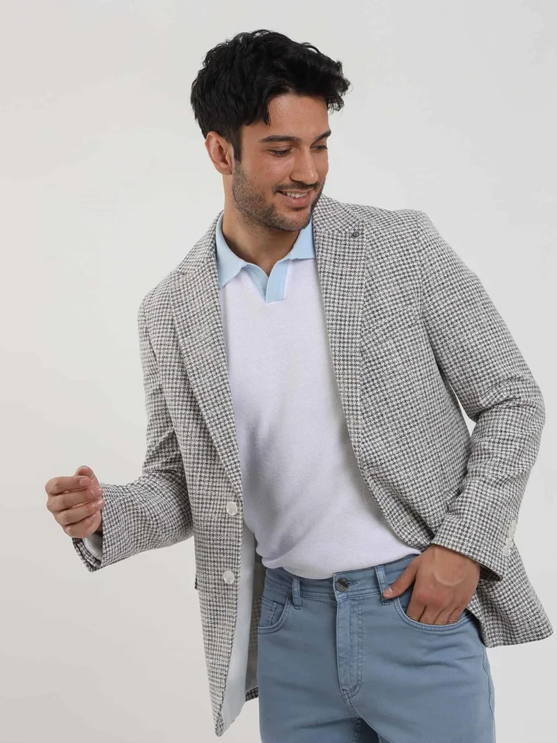 Dufy Saks Men's Slim Fit Pitikare Patterned Pointed Collar Casual Jacket 104437