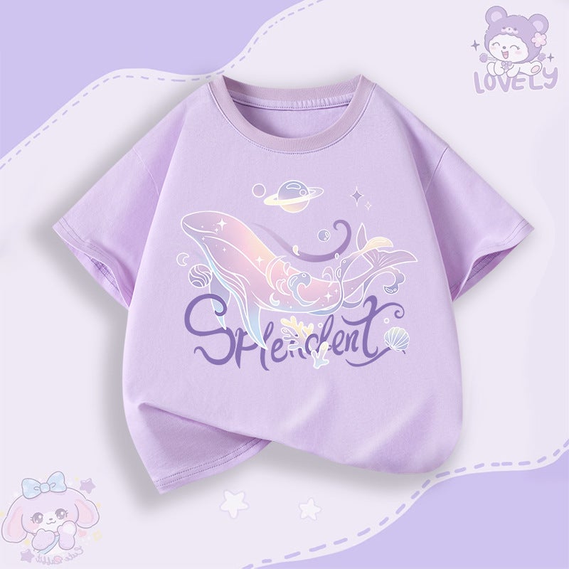 Girls' Short-Sleeved T-Shirt Summer Children'S Fashion Children'S Wear Pure Cotton Trendy Loose Girls' Casual Top - Image 1