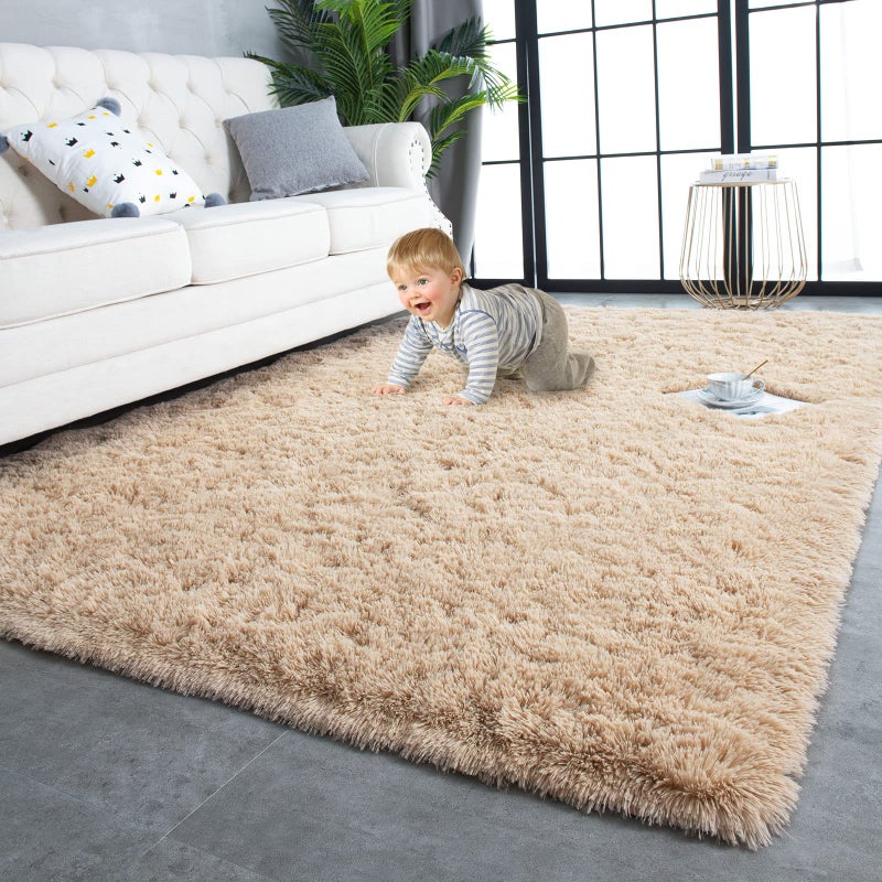 TWINNIS Super Soft Shaggy Rugs Fluffy Carpets 8x10 Feet Indoor Modern Plush Area Rugs for Living Room Bedroom Kids Room Nursery Home Decor Upgrade AntiSkid Rectangular Fuzzy Rug Light Tan - Image 2