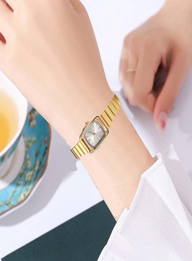 BESTKANG Square Watches for Women with Small Vintage Bracelet,Rectangular Case Roman Dial (Gold White) - Image 3