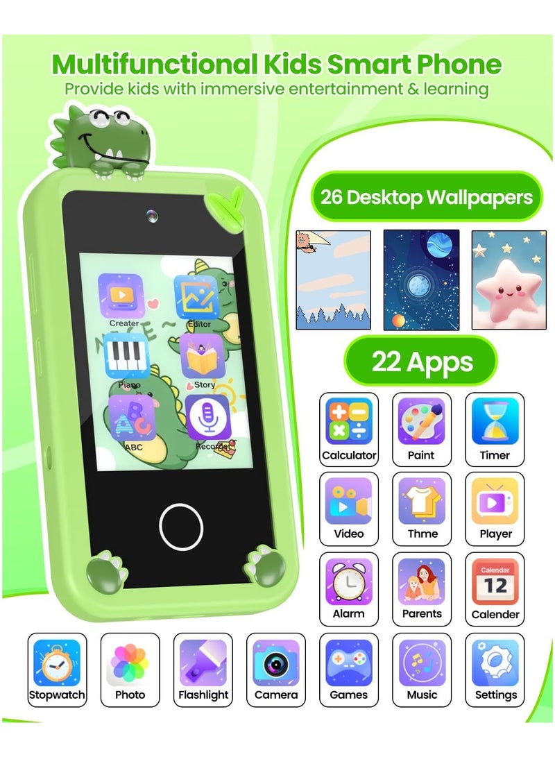 AROAQ Kids Smart Phone for Boys with 32G Card & Holographic Pyramid Birthday Gifts for Age 3-10 Kids Toys Cell Phone 2.8 Touchscreen Toddler Learning Toy Dual Lens Music Player - Image 2