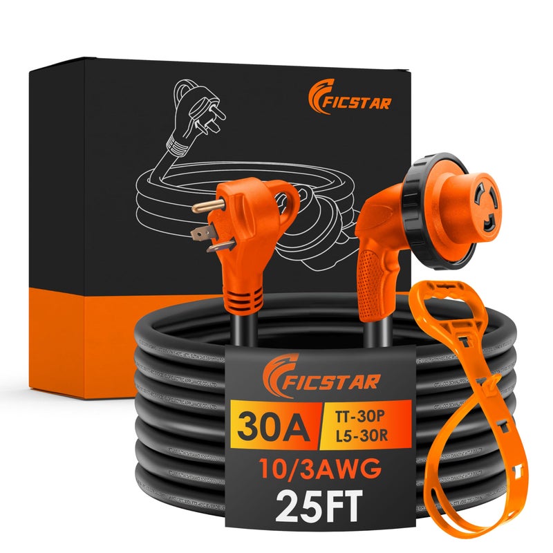 Ficstar 30 Amp RV Extension Cord25 ftHeavy Duty Generator Extension Cord with LED Power Indicator30 AMP Female 90 Twist Lock Adapter with Reverse Polarity LampNEMA TT30P to L530R120V125V - Image 3