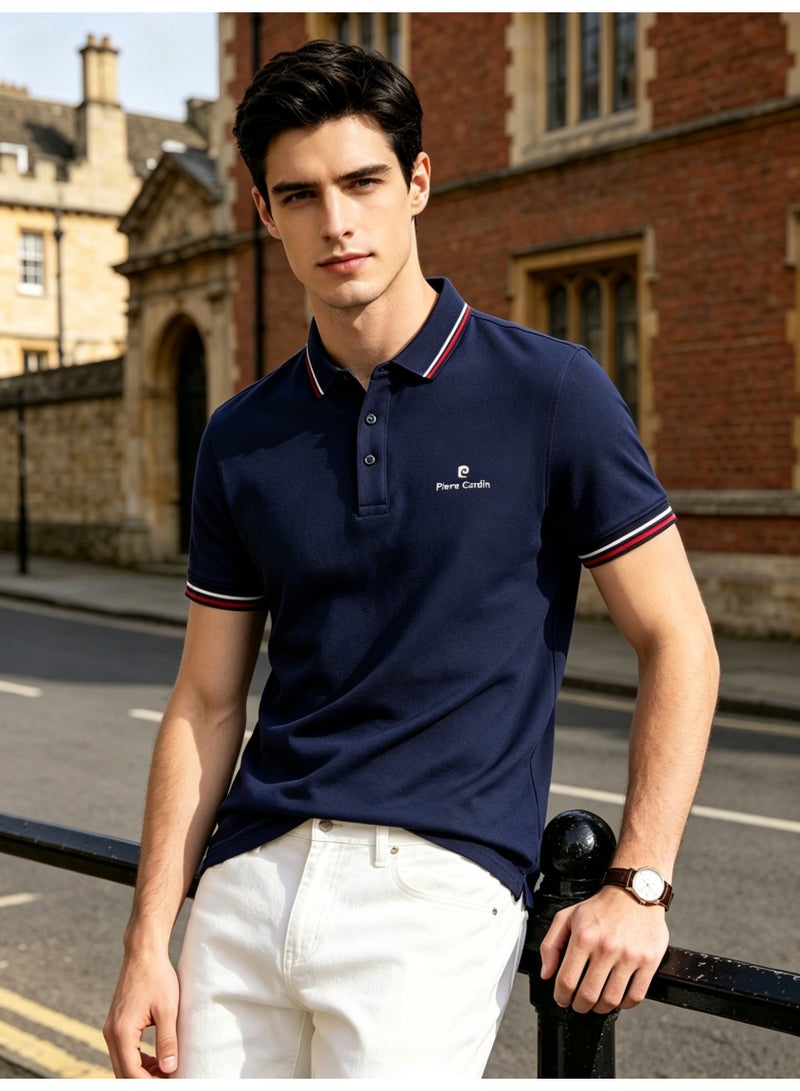 Pierre Cardin Unisex Short Sleeve Polo Shirt, Casual Breathable Top, Navy Blue - Image 3
