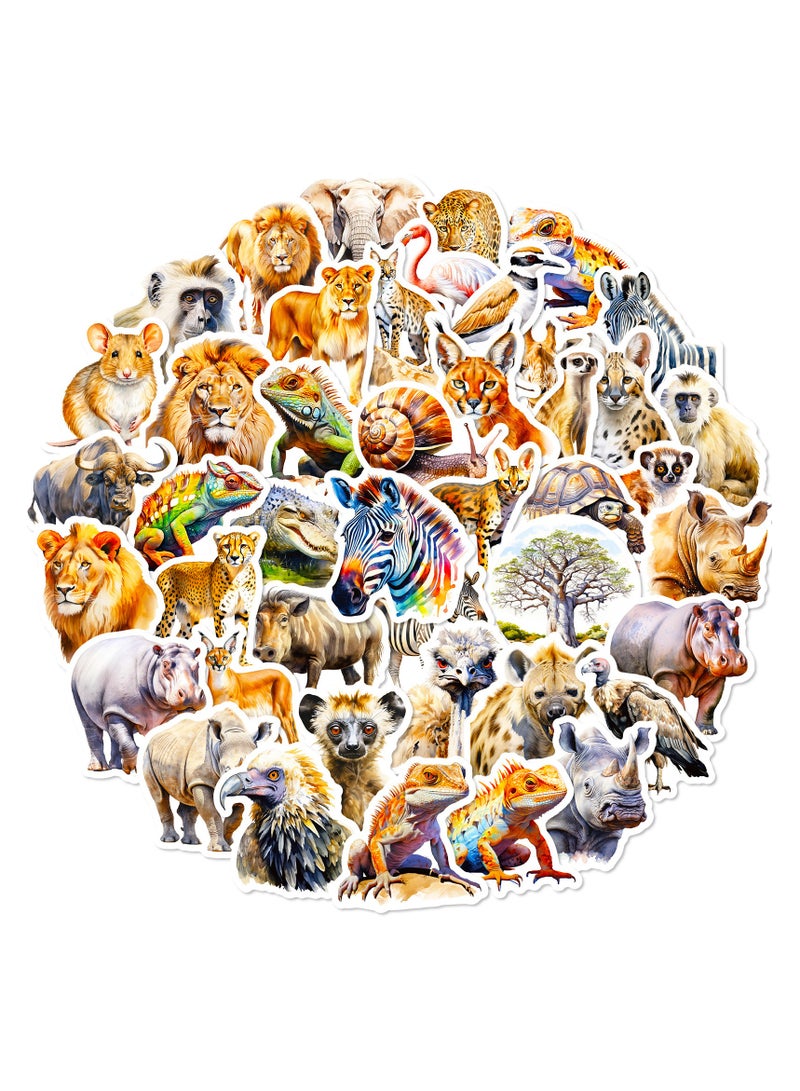 50 Pcs African Safari Animal Stickers Pack Cute Animal Stickers for Kids Adults Teens Girls Wild Jungle Zoo Animal Stickers for Water Bottles Laptop Phone Cup Luggage Bicycle Kids Stickers Bulk - Image 1