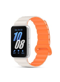 O Ozone Silicone Loop Magnetic Watch Band For Samsung Galaxy Fit 3, Soft Silicone Sport Breathable Replacement Band for Men Women- Beige/orange  - Image 1