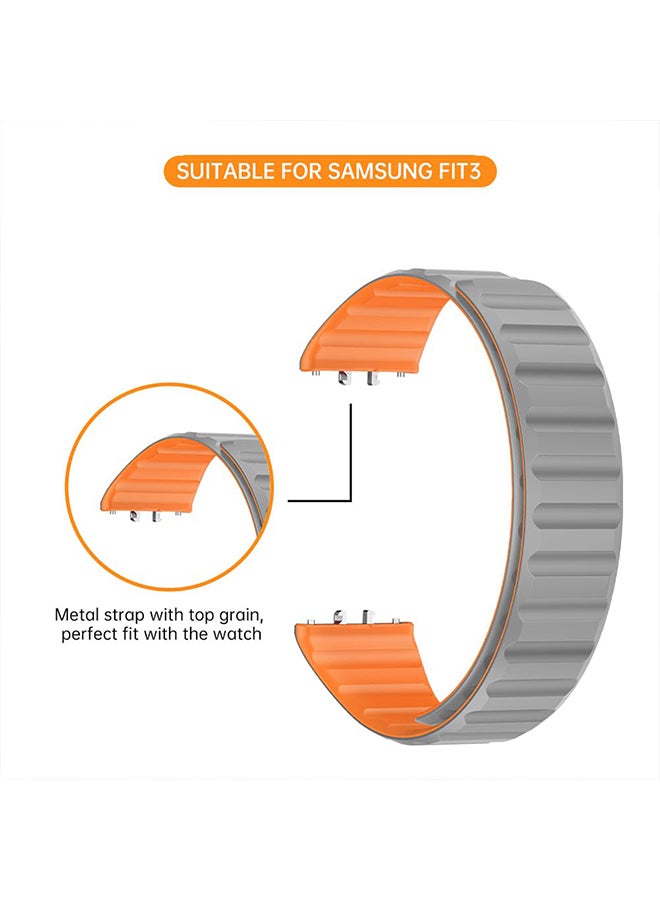 O Ozone Silicone Loop Magnetic Watch Band For Samsung Galaxy Fit 3, Soft Silicone Sport Breathable Replacement Band for Men Women- Beige/orange  - Image 3