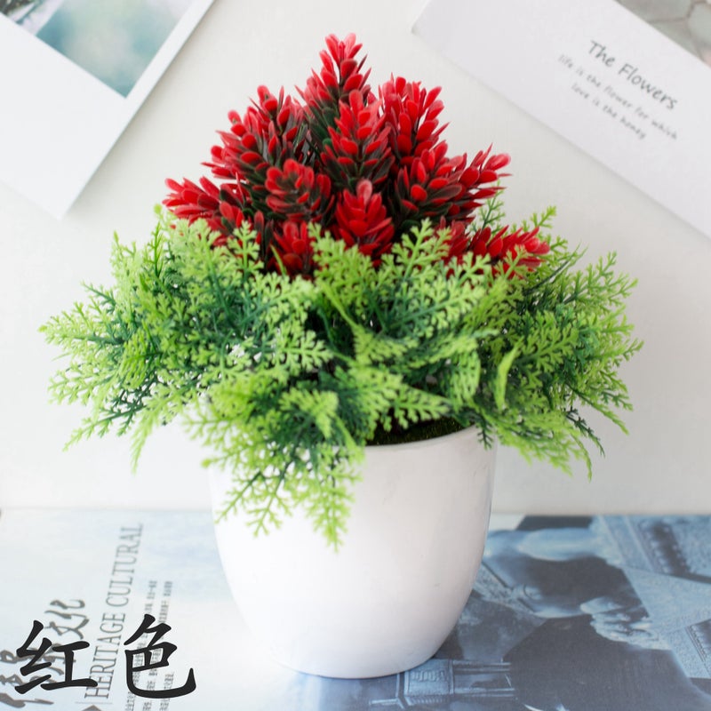 Simulated Plant Potted Grass Ball Bonsai Small Tree Home Decoration Flower Ornaments Creative Mini Small Round Ball Cherry Snowball - Image 3