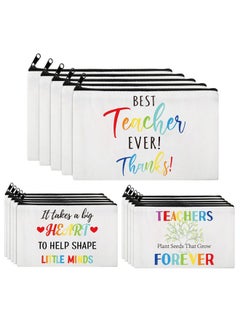 Saintrygo 15 Pieces Teacher Appreciation Gifts Teacher Makeup Pouch Cosmetic Bag Teacher Thank You Gifts for Women Travel Toiletry Case Pencil Bag with Zipper for Teacher, 3 Styles (Tree)  - Image 1