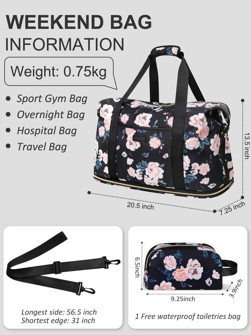 Capolo Expandable Waterproof Travel Duffle, Weekender Overnight Bag for Women Men, Hospital Labor Delivery Carry-on With Toiletry Bag for Gym Airplanes (Black Floral, X-Large) - Image 2