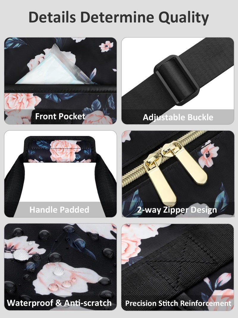 Capolo Expandable Waterproof Travel Duffle, Weekender Overnight Bag for Women Men, Hospital Labor Delivery Carry-on With Toiletry Bag for Gym Airplanes (Black Floral, X-Large) - Image 4