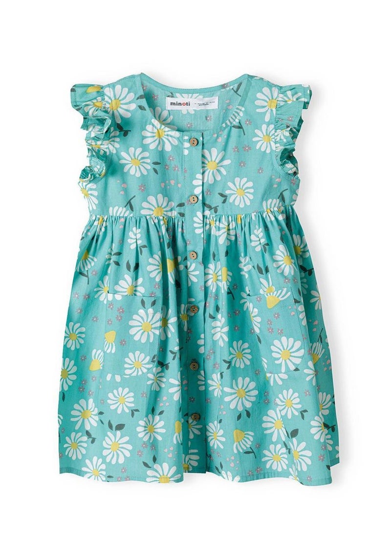MINOTI Girls dress frilled sleeves floral green - Image 2