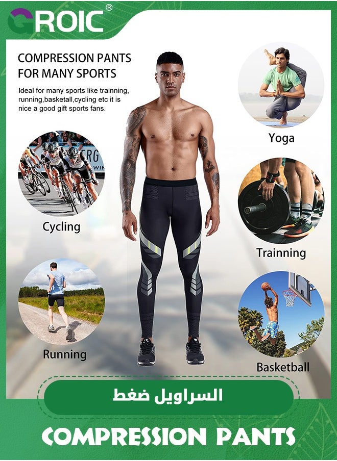 سراويل ضغط للرجال، سراويل رياضية ضيقة للرجال في صالة الألعاب الرياضية والجري، سراويل ضيقة رياضية باردة وجافة، سراويل ضاغطة، سراويل رياضية ضيقة للتمرين