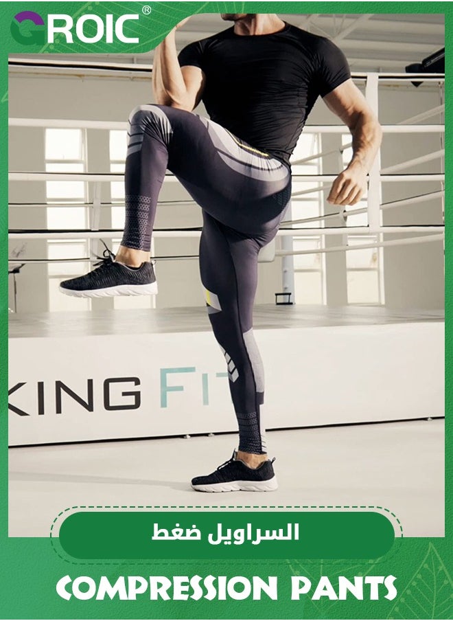 سراويل ضغط للرجال، سراويل رياضية ضيقة للرجال في صالة الألعاب الرياضية والجري، سراويل ضيقة رياضية باردة وجافة، سراويل ضاغطة، سراويل رياضية ضيقة للتمرين