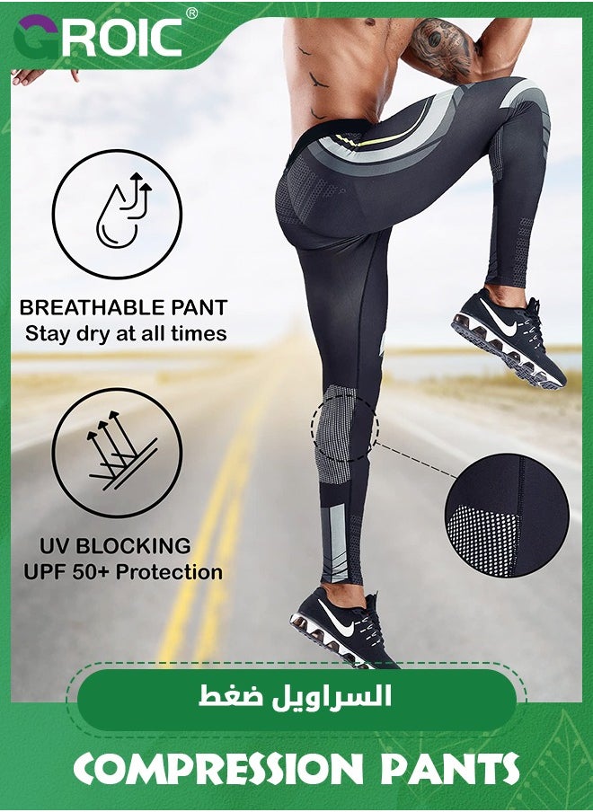 سراويل ضغط للرجال، سراويل رياضية ضيقة للرجال في صالة الألعاب الرياضية والجري، سراويل ضيقة رياضية باردة وجافة، سراويل ضاغطة، سراويل رياضية ضيقة للتمرين