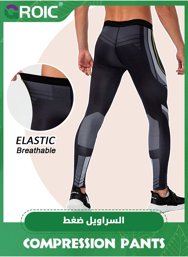 سراويل ضغط للرجال، سراويل رياضية ضيقة للرجال في صالة الألعاب الرياضية والجري، سراويل ضيقة رياضية باردة وجافة، سراويل ضاغطة، سراويل رياضية ضيقة للتمرين