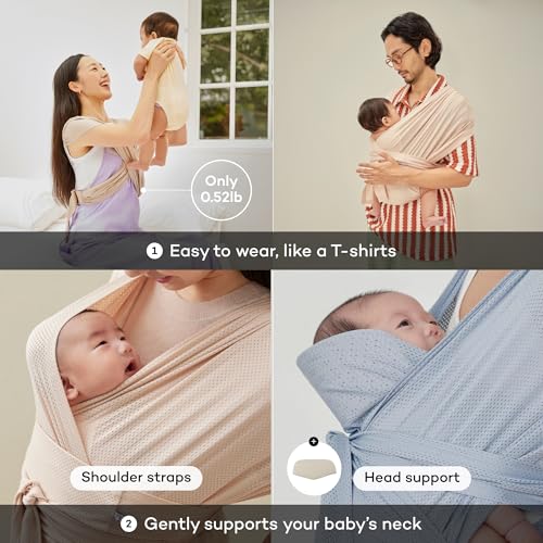 Konny Baby Carrier Flex AirMesh with Head Support - Adjustable, Easy to Wear, Hands-Free Breathable Baby Wrap Sling, Perfect for Newborn Babies Essentials up to 44 lbs (XS-XL) -Wood Rose - Image 3