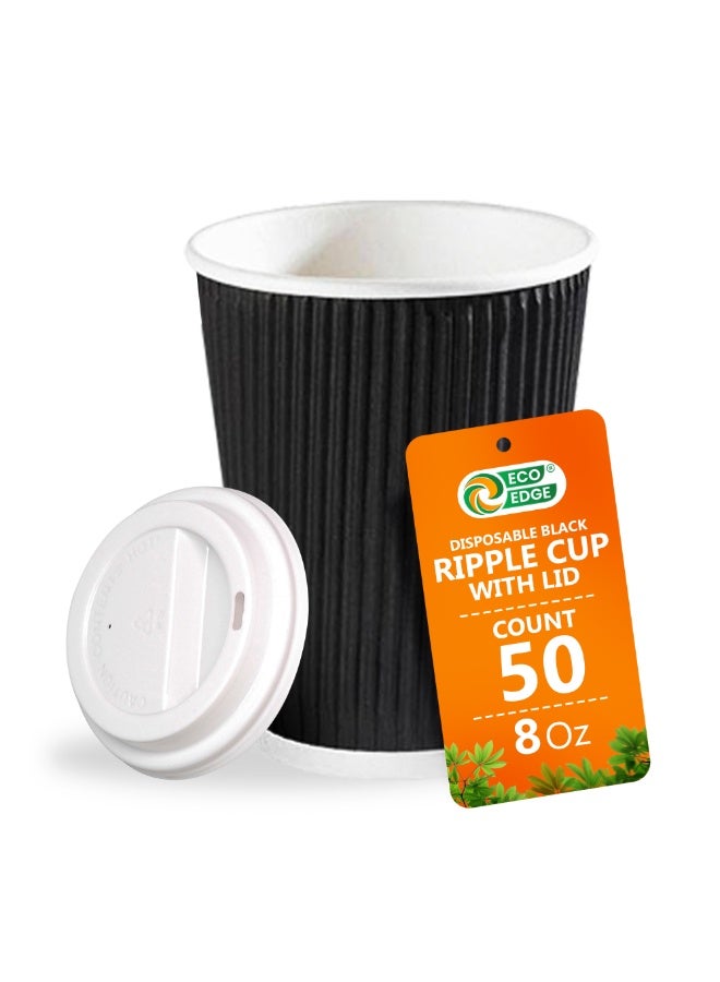 EcoEdge 8 Oz Disposable Triple Layered Black Party Paper Cups (Pack of 50) | Recyclable, Chemical and Plastic Free | For Parties, Restaurants, Hotels, Offices, Cafes, Daily Use | 100% Sustainable - Image 2