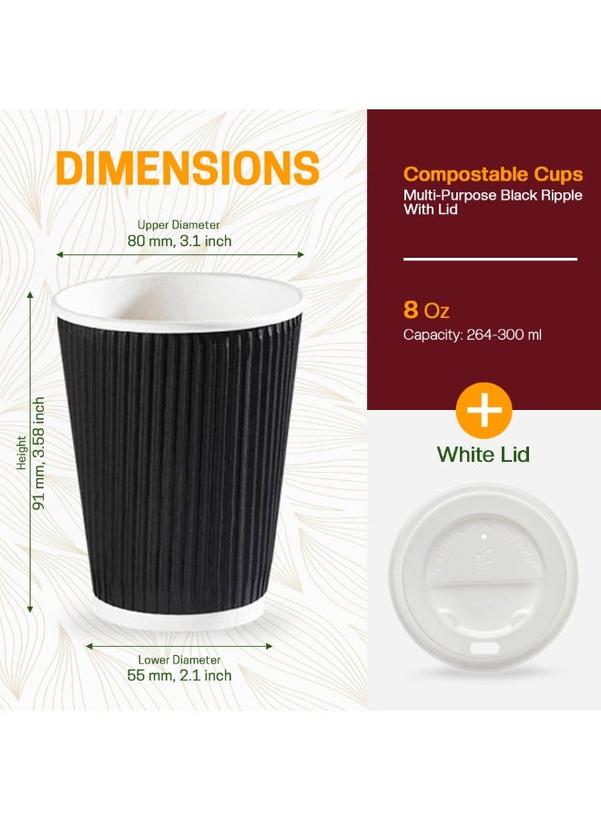 EcoEdge 8 Oz Disposable Triple Layered Black Party Paper Cups (Pack of 50) | Recyclable, Chemical and Plastic Free | For Parties, Restaurants, Hotels, Offices, Cafes, Daily Use | 100% Sustainable - Image 4