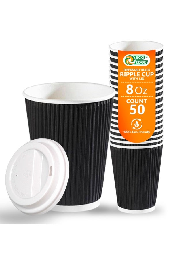 EcoEdge 8 Oz Disposable Triple Layered Black Party Paper Cups (Pack of 50) | Recyclable, Chemical and Plastic Free | For Parties, Restaurants, Hotels, Offices, Cafes, Daily Use | 100% Sustainable - Image 1