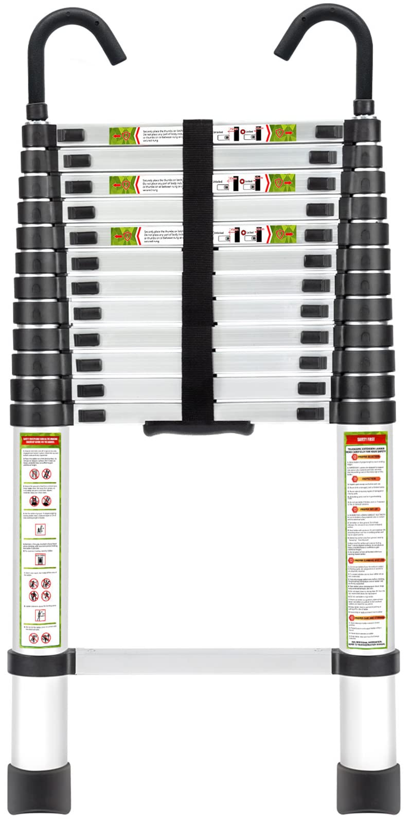 Telescopic Ladder 125FT RIKADE Aluminum Telescoping Ladder with NonSlip Feet and Stable Hook Portable Extension Ladder for Household and Outdoor Working 330lb Capacity