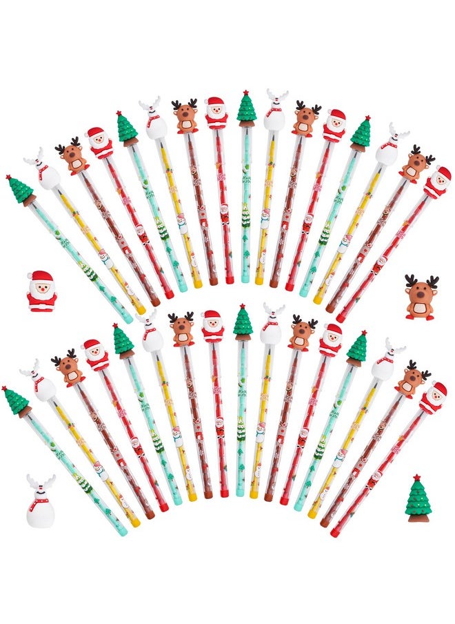 SUMERSHA - 24Pcs Christmas Pencils Multi Point Stackable Push Pencil 4 Styles Christmas Tree Santa Snowman Elk For Christmas Favors Prize Kids Classroom Rewards Xmas Party Favors - Image 1