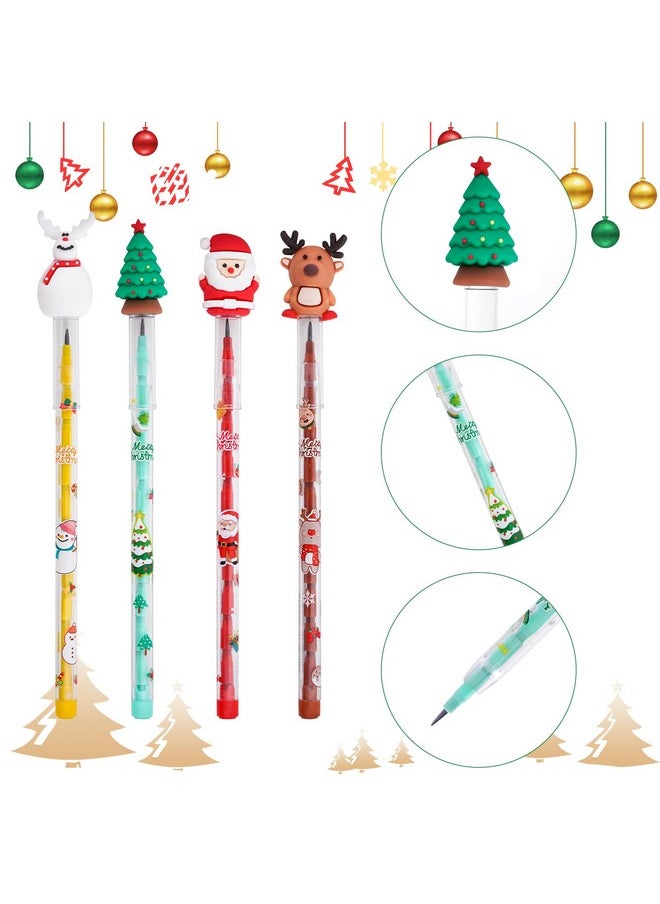SUMERSHA - 24Pcs Christmas Pencils Multi Point Stackable Push Pencil 4 Styles Christmas Tree Santa Snowman Elk For Christmas Favors Prize Kids Classroom Rewards Xmas Party Favors - Image 1