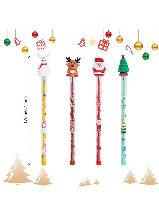 SUMERSHA - 24Pcs Christmas Pencils Multi Point Stackable Push Pencil 4 Styles Christmas Tree Santa Snowman Elk For Christmas Favors Prize Kids Classroom Rewards Xmas Party Favors - Image 1