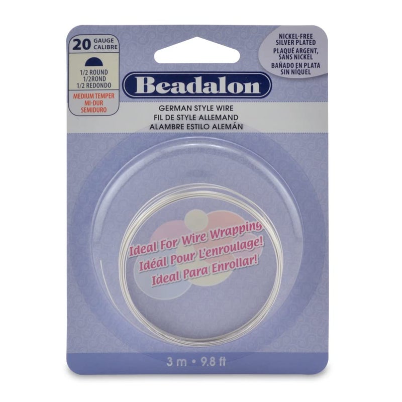 Beadalon German Style Wrapping Wire, Half Round, Tarnish Resistant Silver Plated, 20 Gauge, 3 m / 9.8 ft - Image 1