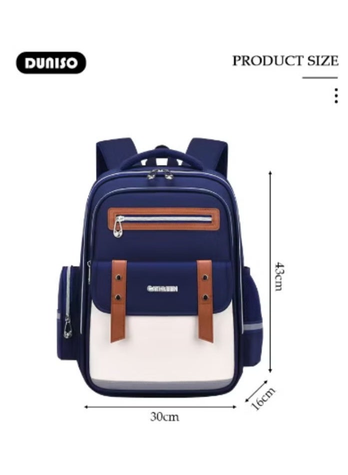 DUNISO Kids' Schoolbag with Navy - White Contrast Color, Lightweight and Waterproof - Image 2
