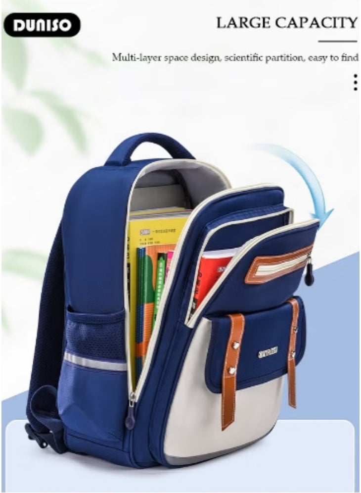 DUNISO Kids' Schoolbag with Navy - White Contrast Color, Lightweight and Waterproof - Image 5
