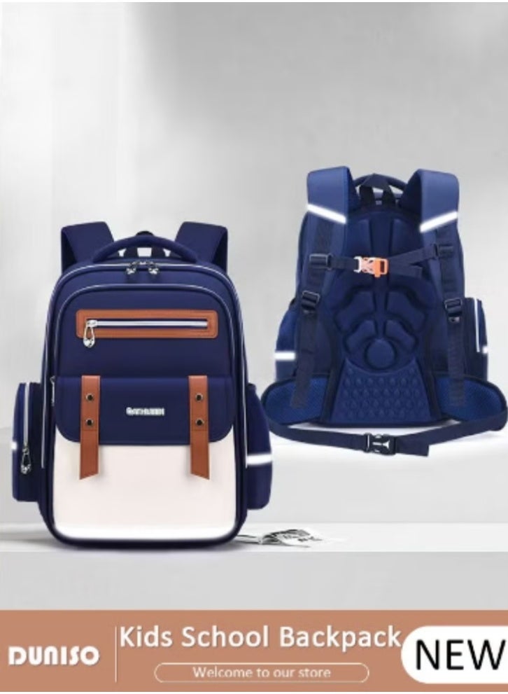 DUNISO Kids' Schoolbag with Navy - White Contrast Color, Lightweight and Waterproof - Image 1
