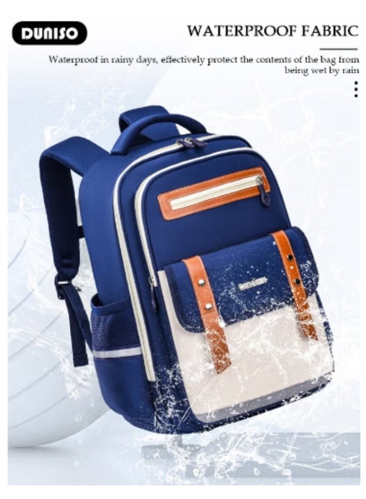 DUNISO Kids' Schoolbag with Navy - White Contrast Color, Lightweight and Waterproof - Image 3