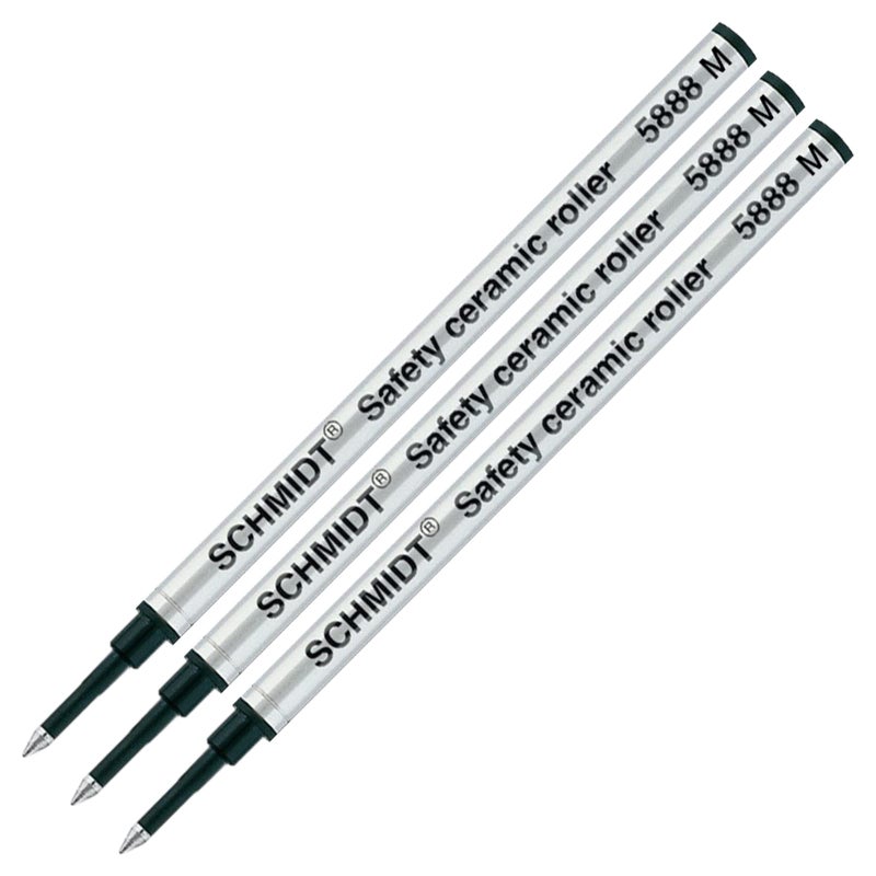 Schmidt 3 Pack - Schmidt 5888 Safety Ceramic Rollerball Metal Refill - Black Ink (Medium Tip 0.7mm) - Image 1