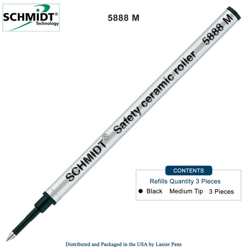 Schmidt 3 Pack - Schmidt 5888 Safety Ceramic Rollerball Metal Refill - Black Ink (Medium Tip 0.7mm) - Image 2